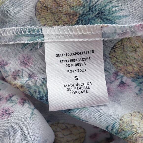 Miken Swim Flutter Sleeve Off Shoulder Beach Cover Up Sz S Pineapple Semi Sheer - Picture 10 of 10